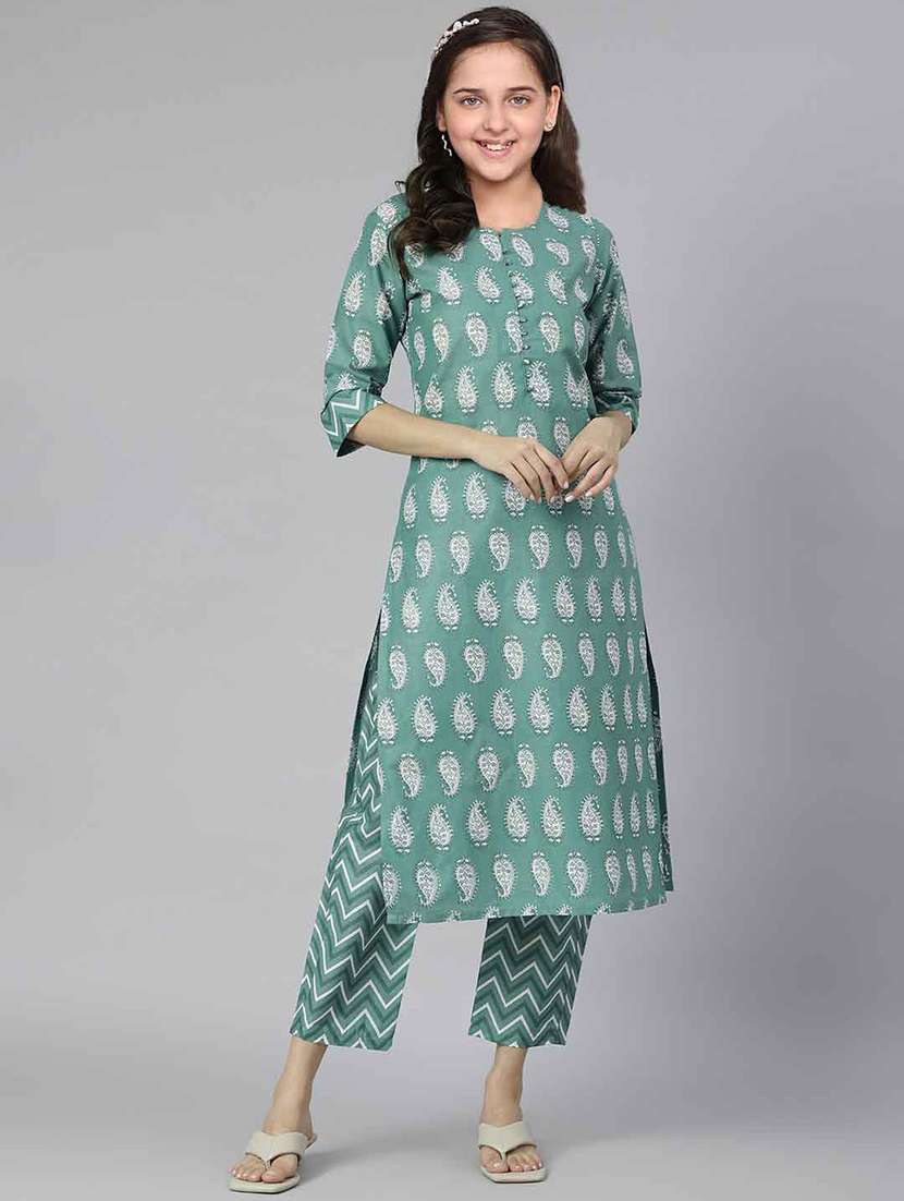 girls printed kurta and pant set - 22042260 - Zoom Image - 0