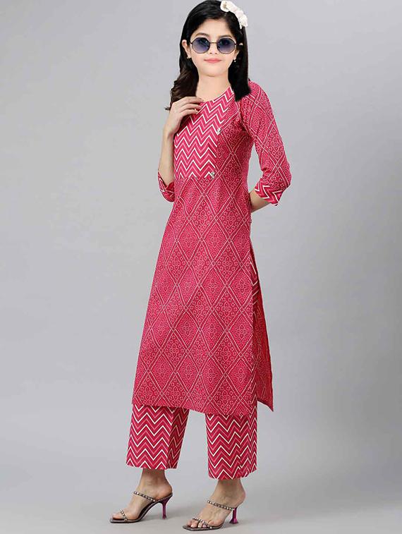 girls printed three quarter sleeve kurta and pant set - 22042266 - Zoom Image - 0