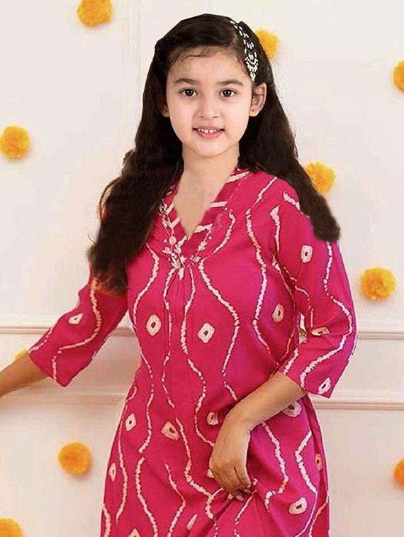 girls printed three quarter sleeve kurta and pant set - 22042270 - Standard Image - 3