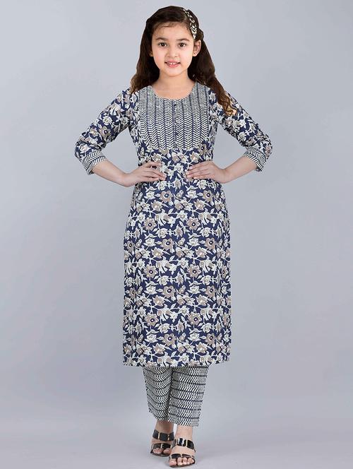 printed rayon kurta pant set blue - 22042272 -  Standard Image - 0