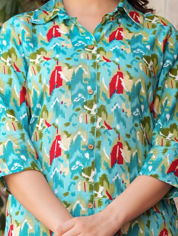 girls printed three quarter sleeve kurta and pant set - 22042276 - Standard Image - 3