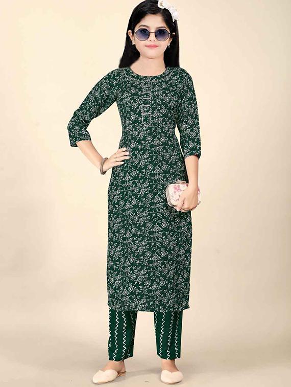 girls printed three quarter sleeve kurta and pant set - 22042282 - Zoom Image - 0