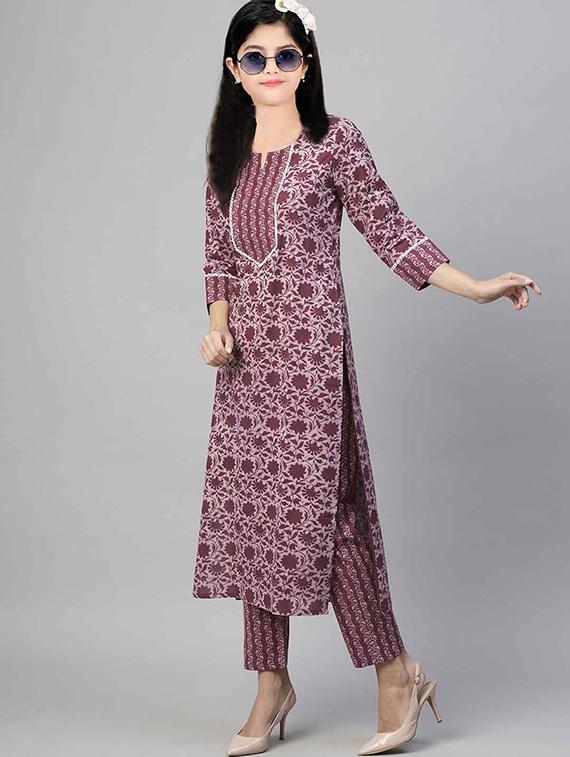 girls printed three quarter sleeve kurta and pant set - 22042284 - Zoom Image - 0