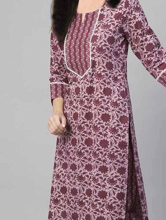 girls printed three quarter sleeve kurta and pant set - 22042284 - Standard Image - 3
