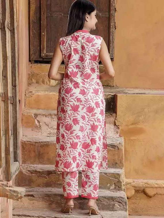 girls printed sleeveless kurta and pant set - 22042287 - Standard Image - 3