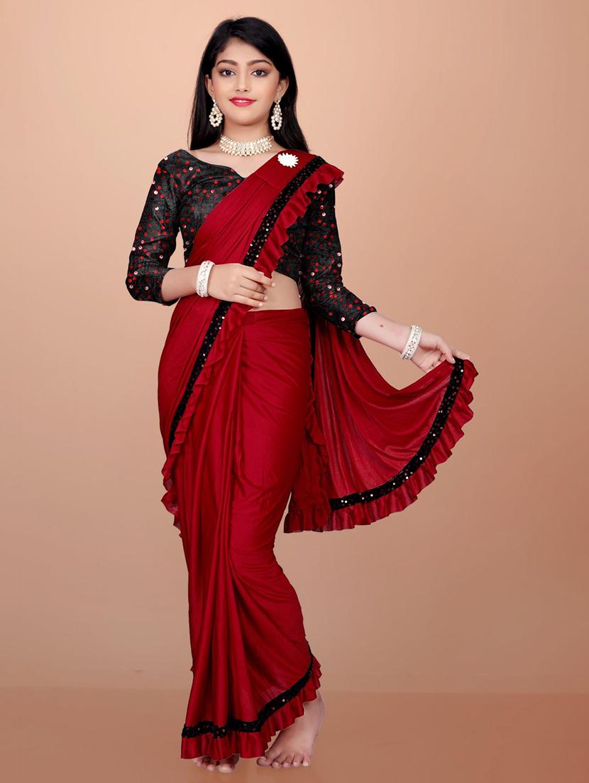 girls embellished ready to wear ruffle saree - 22042294 - Zoom Image - 0