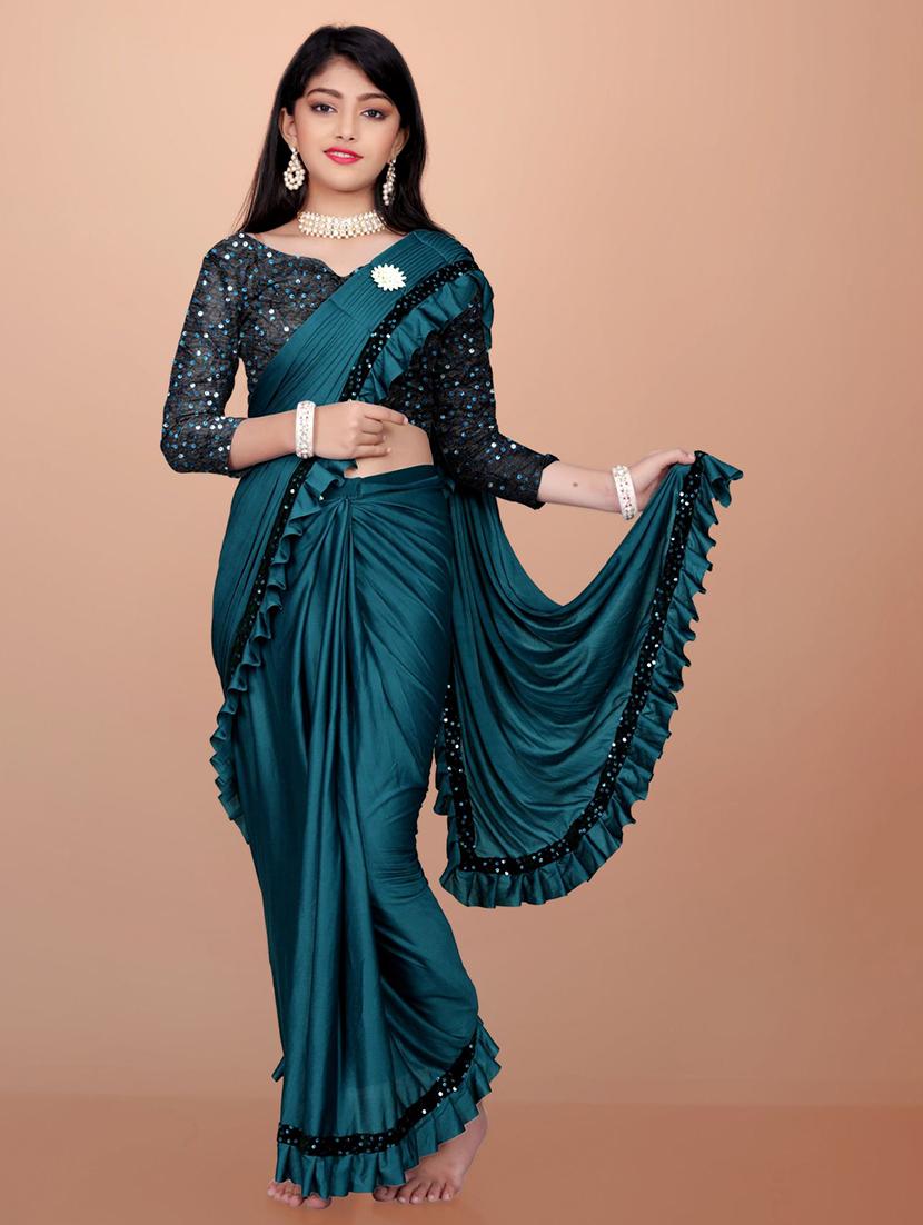 girls embellished ready to wear ruffle saree - 22042296 - Zoom Image - 0