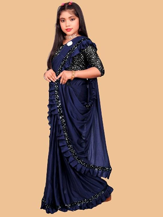 girls embellished ready to wear saree - 22042306 - Standard Image - 3
