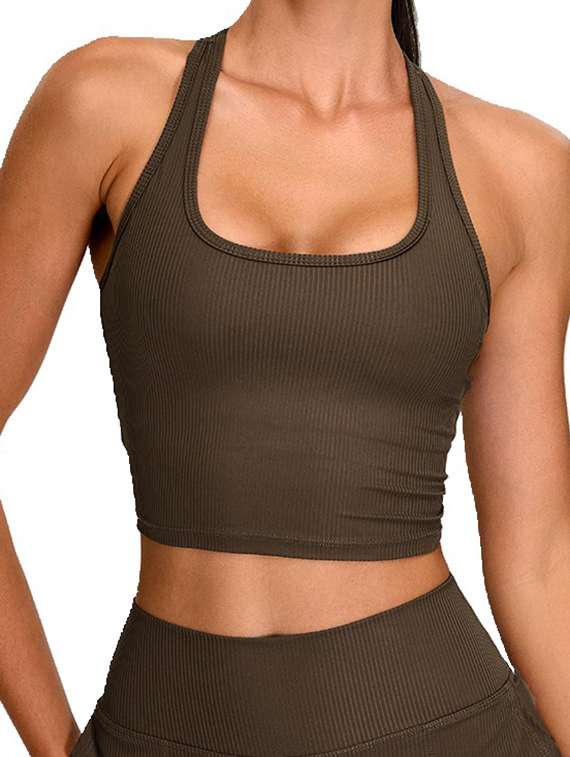 women brown solid active wear set - 22042313 -  Standard Image - 3
