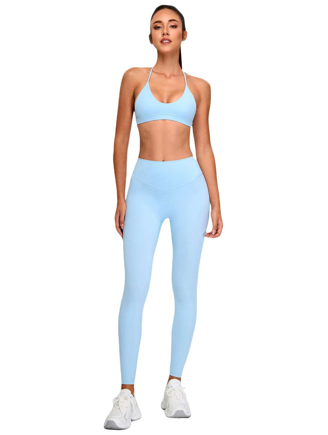 women solid sports bra and tights active wear set