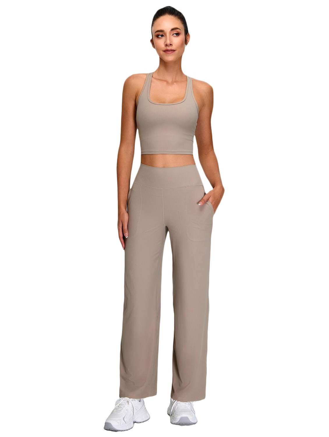 women beige solid active wear set