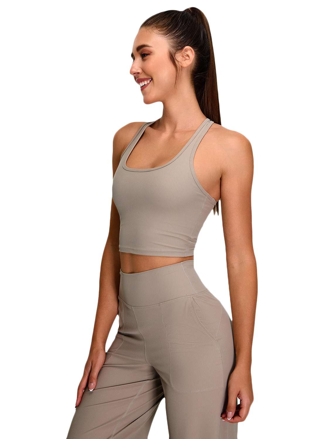 women beige solid active wear set - 22042329 - Standard Image - 3