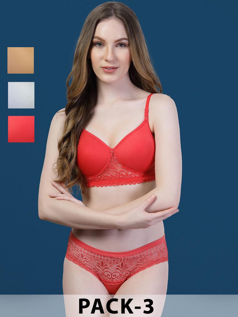 women pack of 3 solid bra and panty set - 22042358 -  Zoom Image - 0