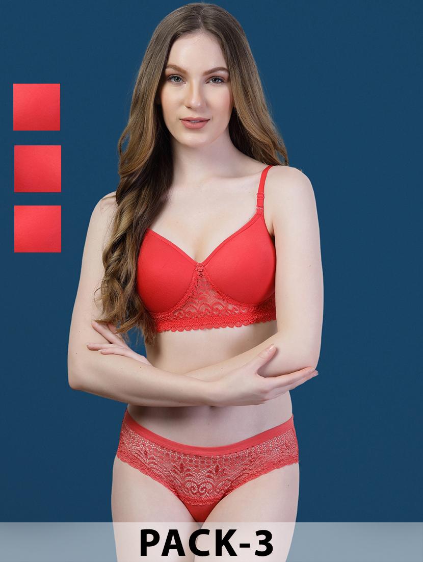 women pack of 3 solid bra and panty set - 22042359 -  Zoom Image - 0