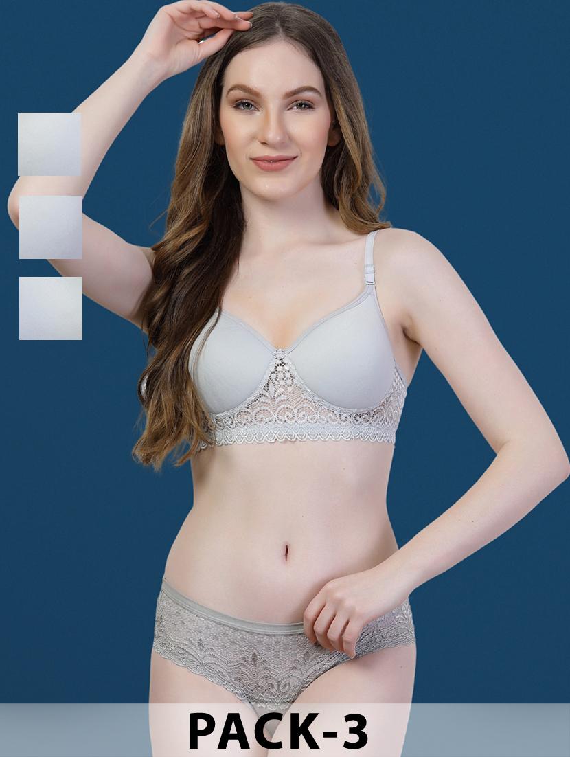 women pack of 3 solid bra and panty set - 22042361 -  Zoom Image - 0