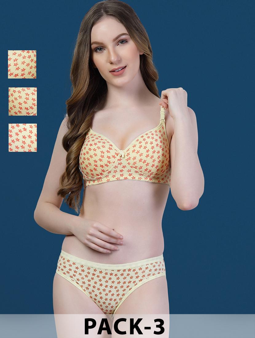 women pack of 3 printed bra and panty set