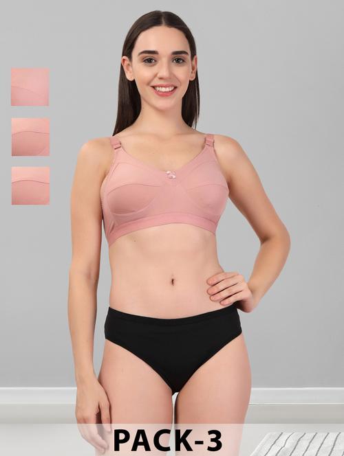 women pack of 3 solid bra and panty set - 22042375 - Standard Image - 0