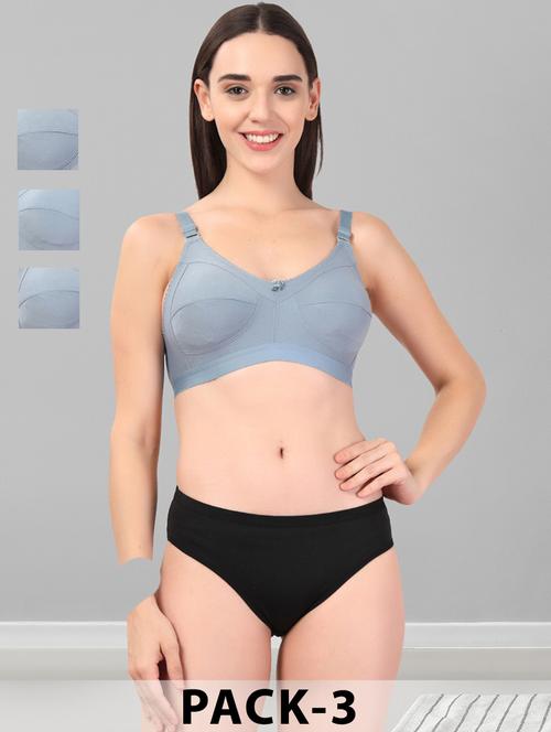 women pack of 3 solid bra and panty set - 22042376 - Standard Image - 0