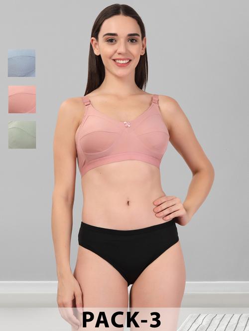 women pack of 3 solid bra and panty set - 22042377 - Standard Image - 0