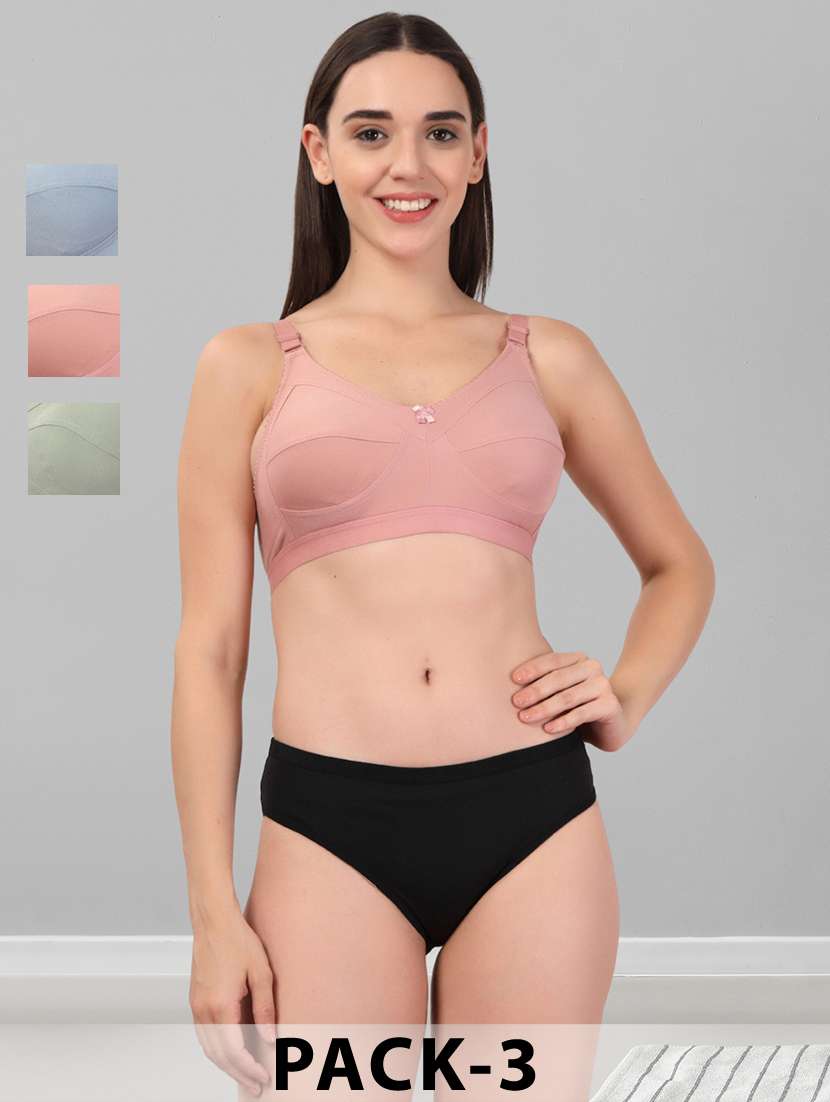 women pack of 3 solid bra and panty set - 22042377 - Zoom Image - 0