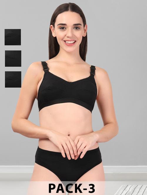 women pack of 3 solid bra and panty set - 22042378 - Standard Image - 0