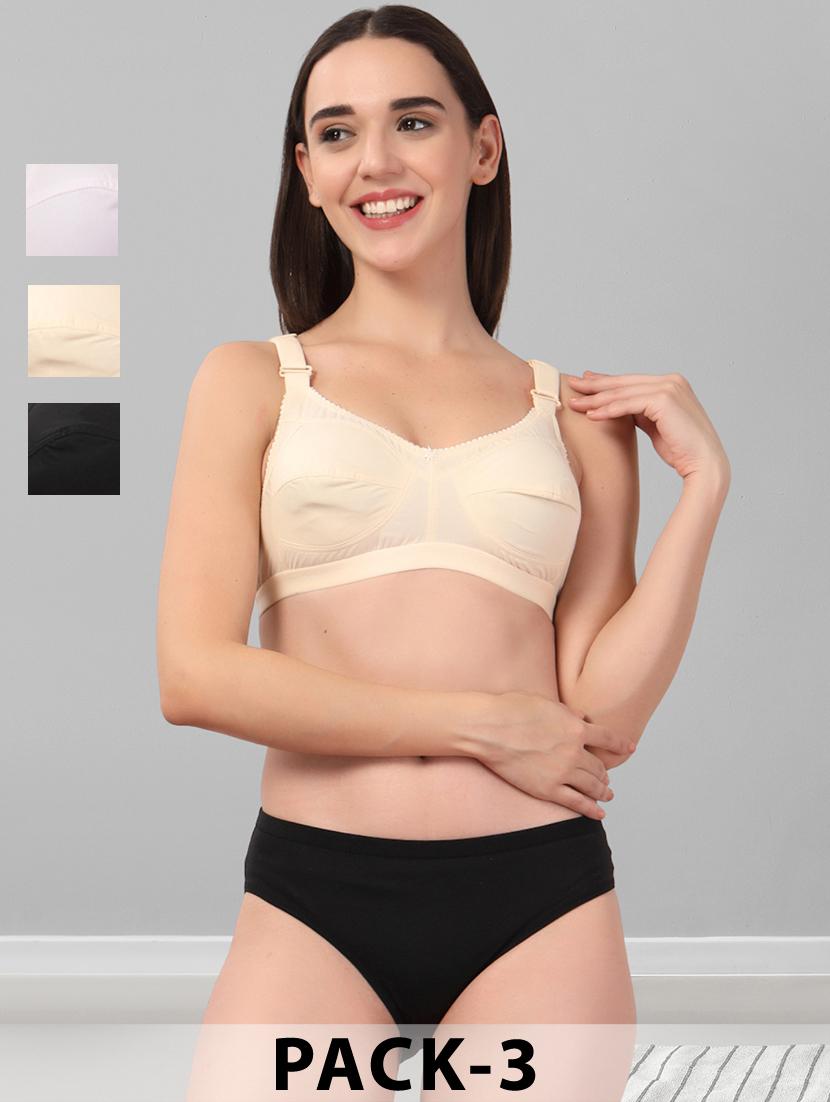 women pack of 3 solid bra and panty set