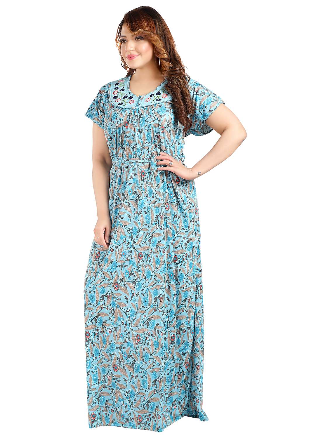 women floral print short sleeve nighty - 22042386 -  Standard Image - 5