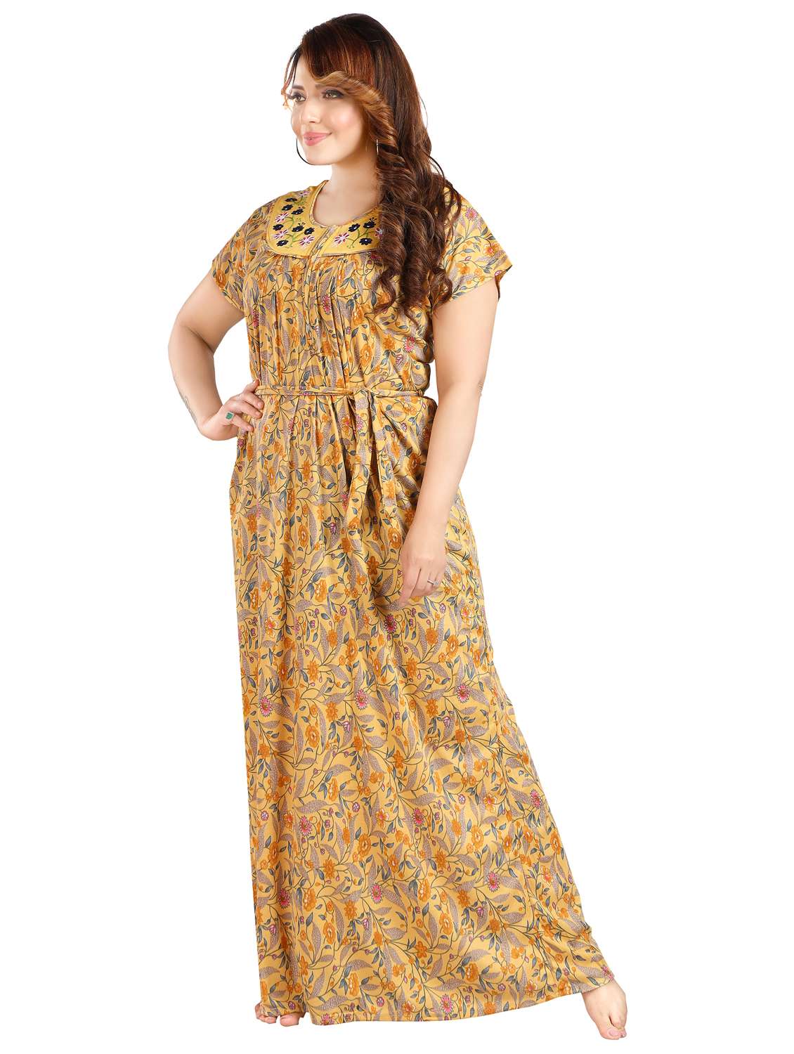 women floral printed short sleeve nighty - 22042387 -  Standard Image - 5