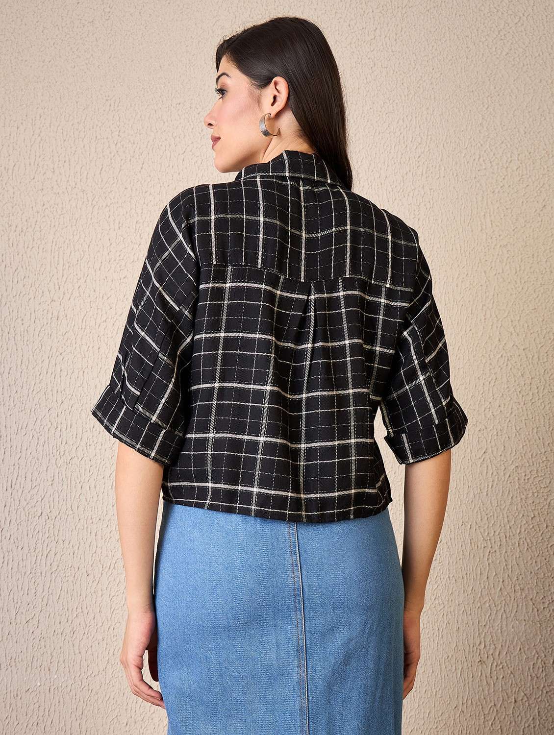 women checkered collared long sleeve shirt - 22042410 - Standard Image - 3