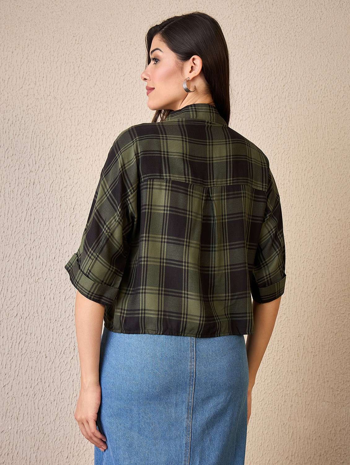 women checkered collared roll up sleeve shirt - 22042411 - Standard Image - 3
