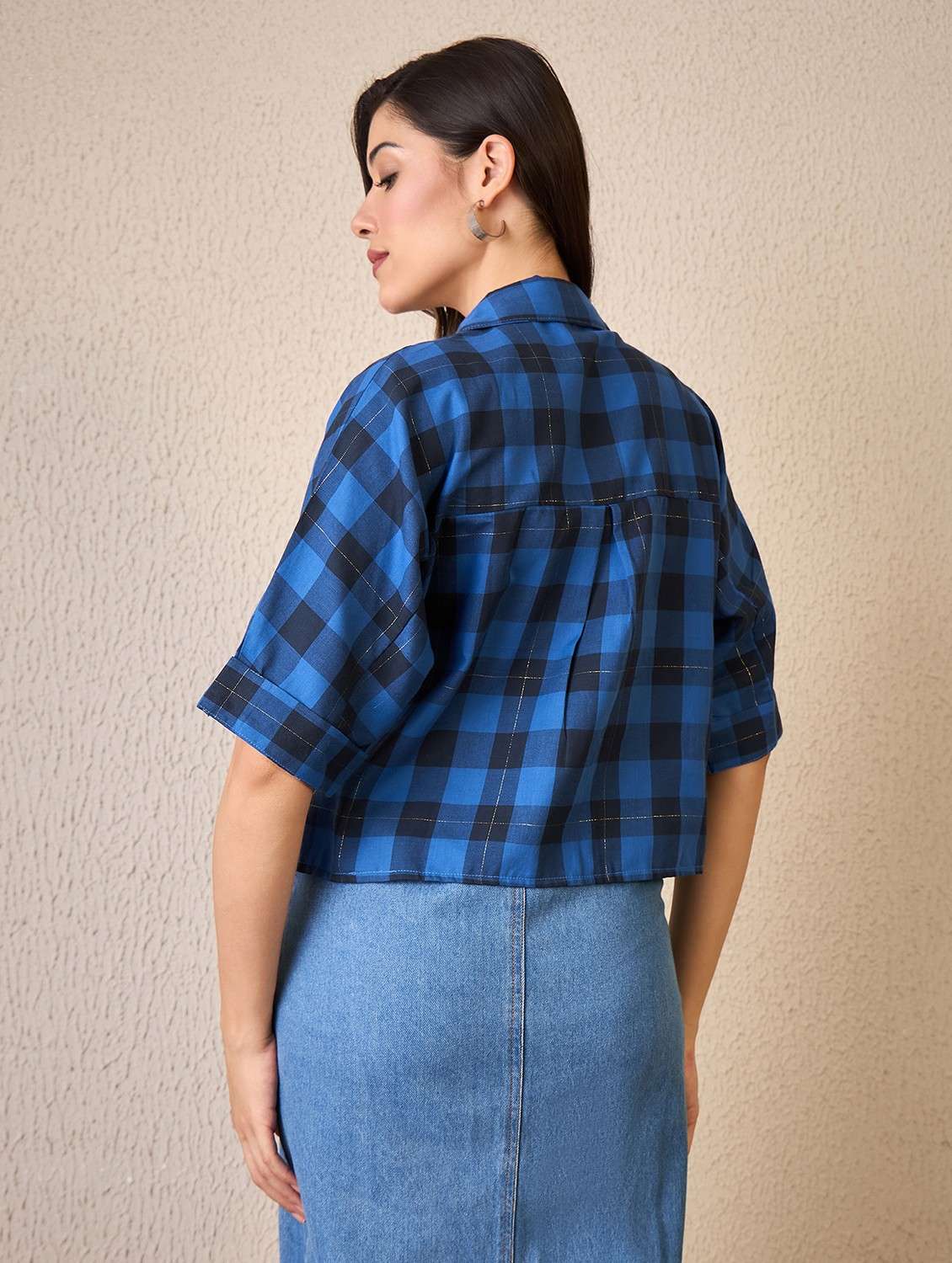 women checkered collared roll up sleeve shirt - 22042412 - Standard Image - 3
