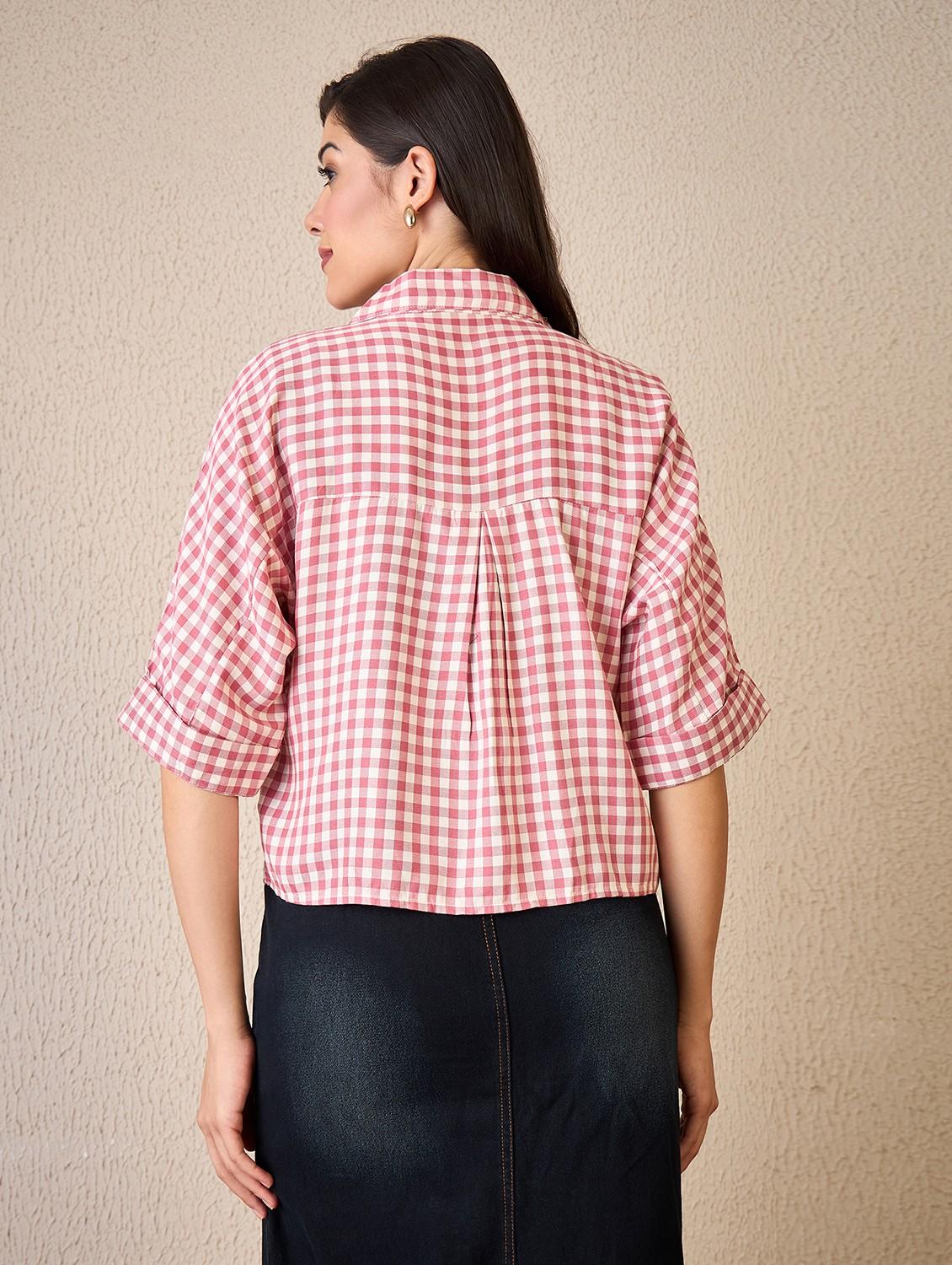 women checkered collared roll up sleeve shirt - 22042413 - Standard Image - 3