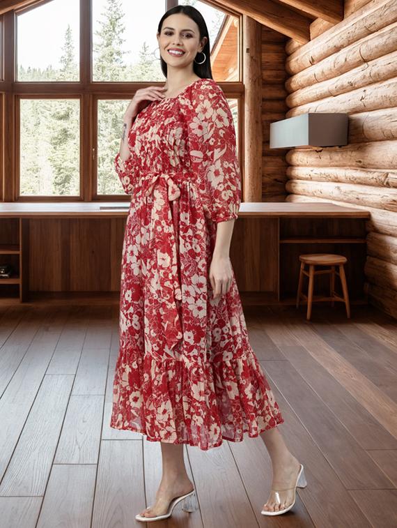 women floral printed puff sleeve tiered dress - 22042416 - Standard Image - 3
