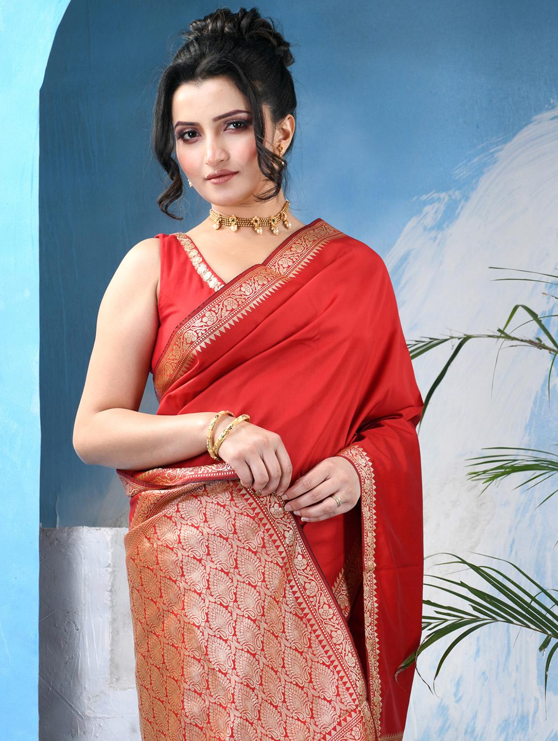women solid with bordered saree with blouse - 22042432 - Standard Image - 3