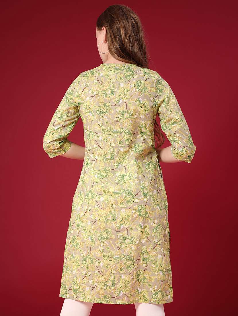 women floral printed three quarter sleeve straight kurta - 22042455 -  Standard Image - 3