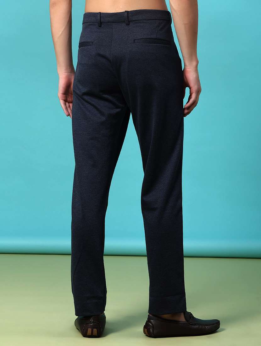 men solid mid rise flat front casual trouser - 22042620 -  Standard Image - 3