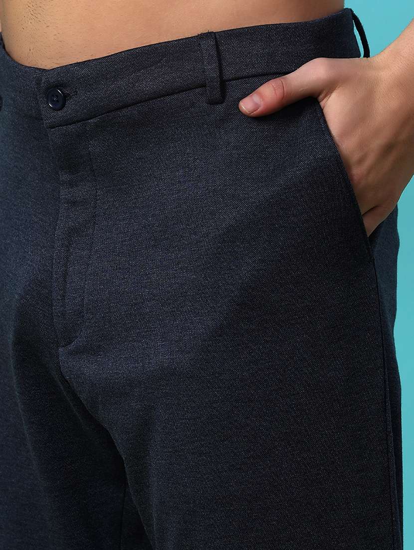men solid mid rise flat front casual trouser - 22042620 -  Standard Image - 5
