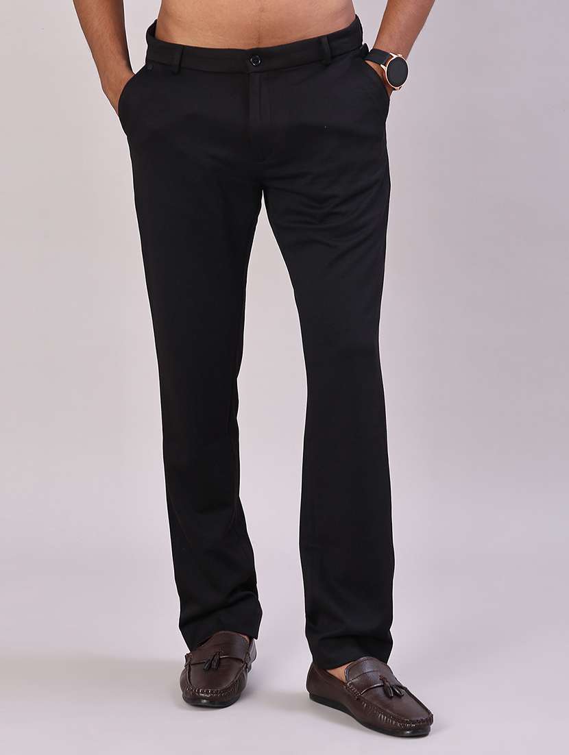 men solid mid rise flat front casual trouser - 22042621 -  Zoom Image - 0