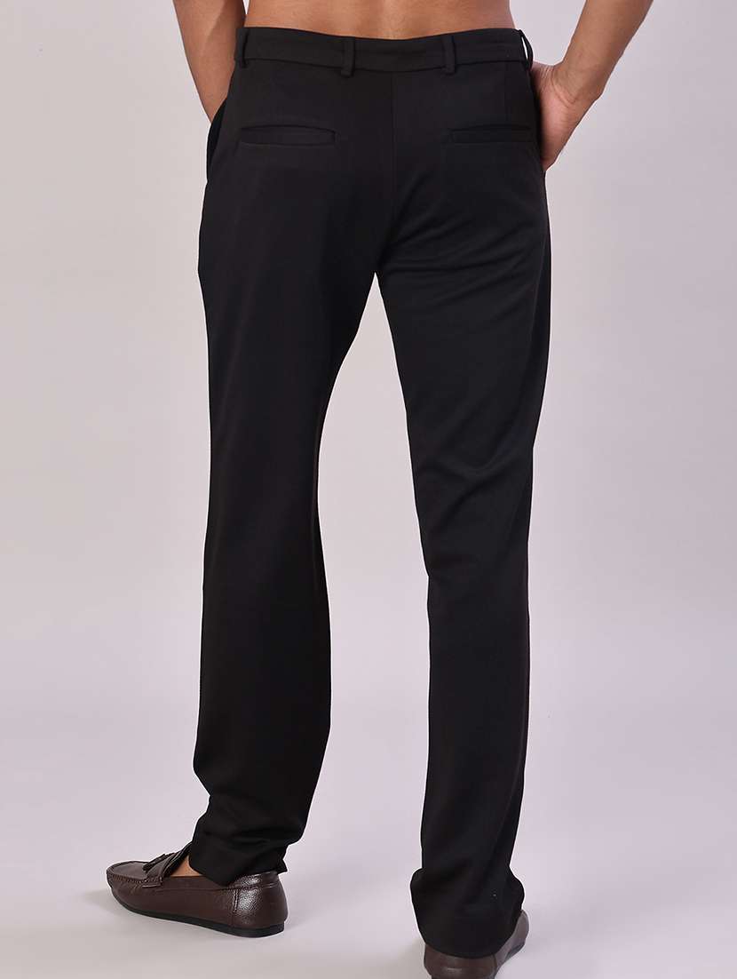men solid mid rise flat front casual trouser - 22042621 -  Standard Image - 3