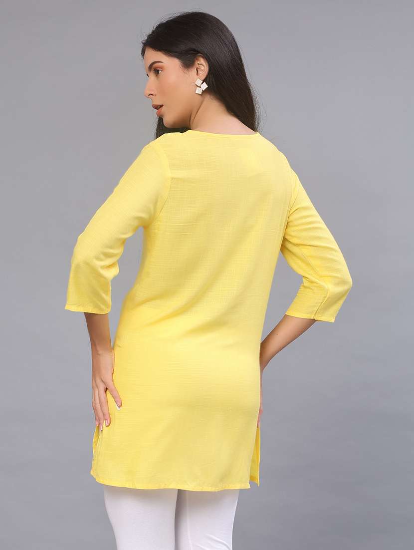 women embroidered three quarter sleeve straight kurti - 22042624 -  Standard Image - 3