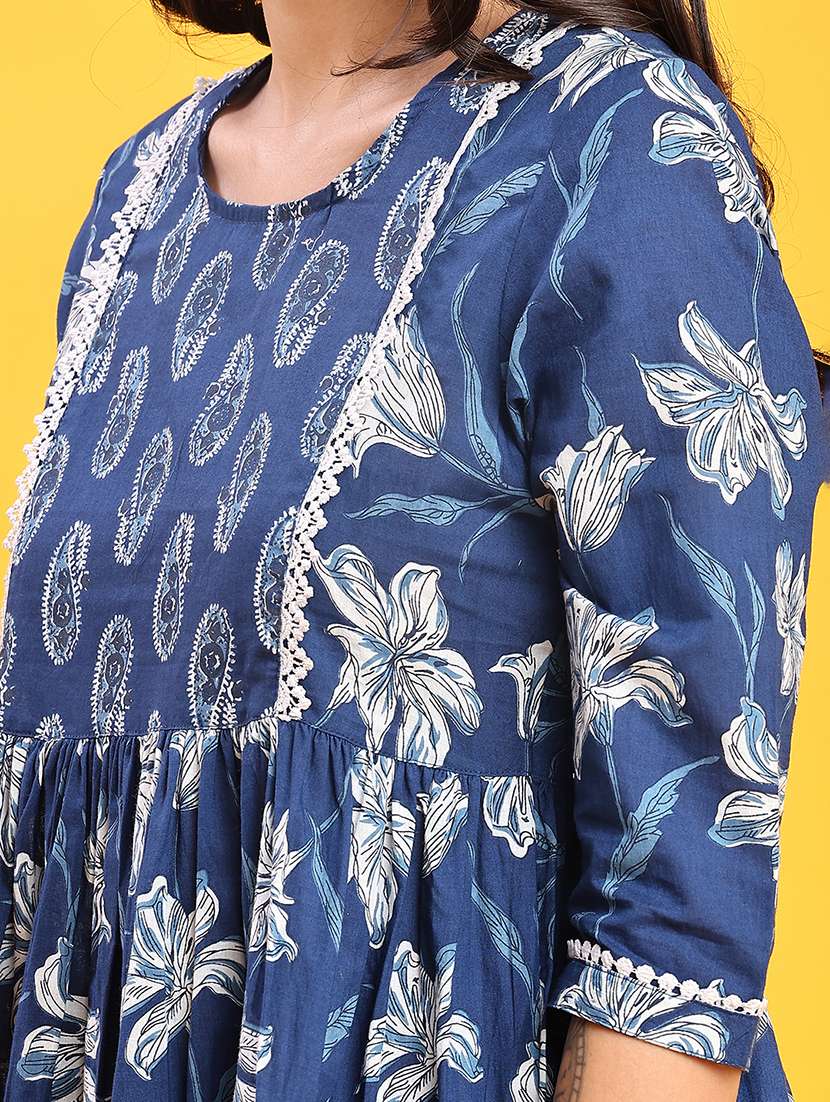 women floral printed three quarter sleeve a-line kurti - 22042678 -  Standard Image - 5