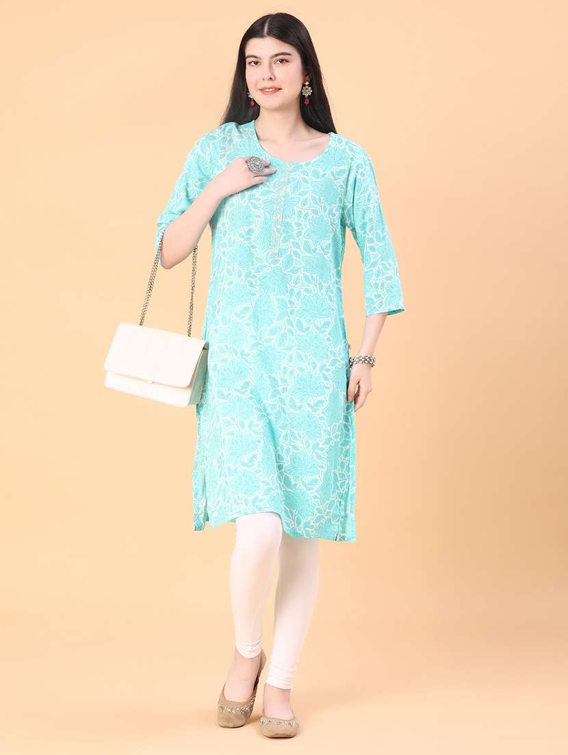 women printed three quarter sleeve straight kurta