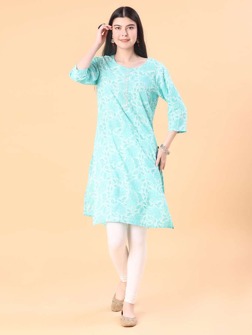 women printed three quarter sleeve straight kurta - 22042682 -  Standard Image - 3