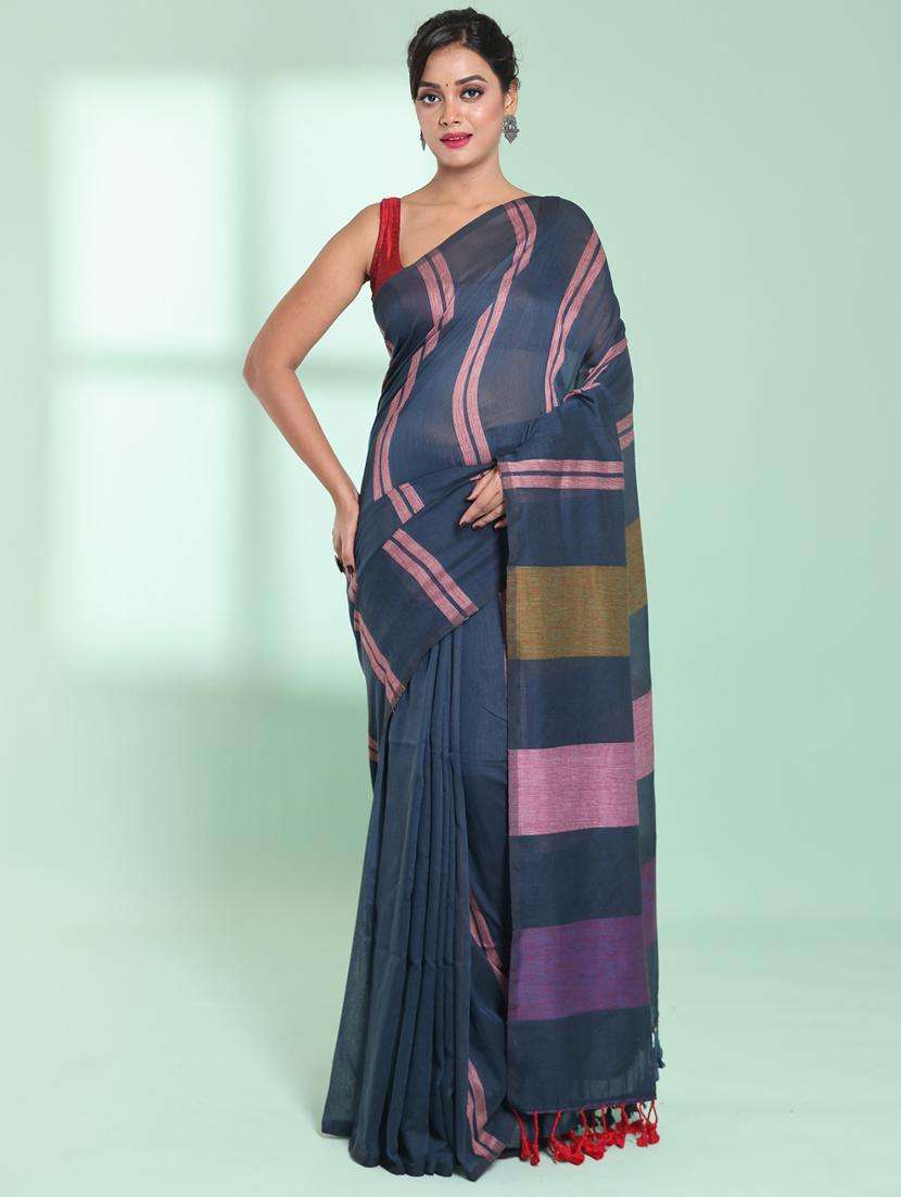 women striped handloom saree with blouse