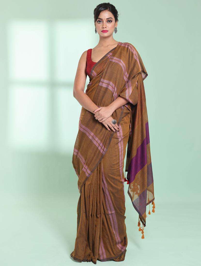 women striped handloom saree with blouse