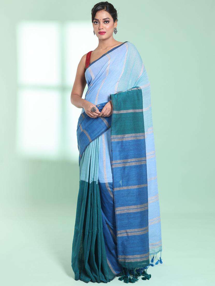 women striped handloom saree with blouse