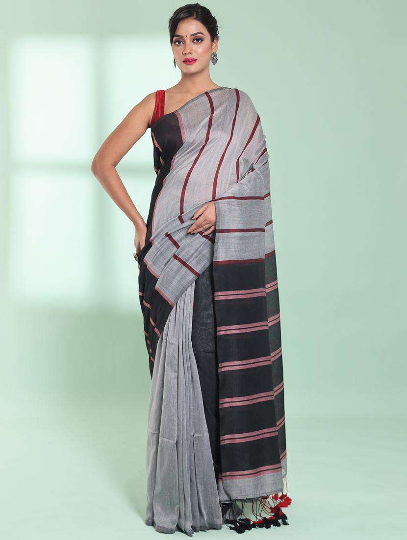 women striped handloom saree with blouse