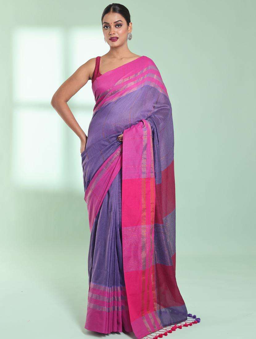 purple cotton handloom saree with blouse