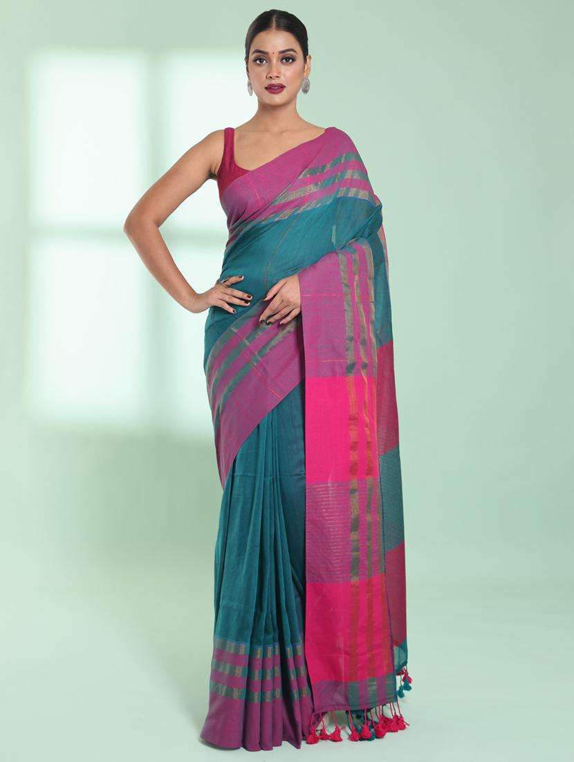 women striped handloom saree with blouse
