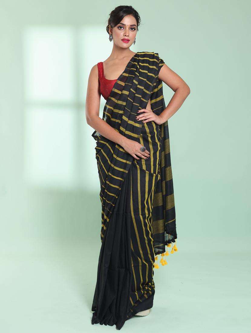 women striped handloom saree with blouse